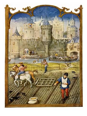 los-campesinos-sembrar-y-cultivar-los-campos-fuera-de-una-ciudad-amurallada-en-la-edad-media